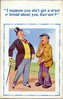 Patched: Comic postcard, Poor man asking for crust of bread