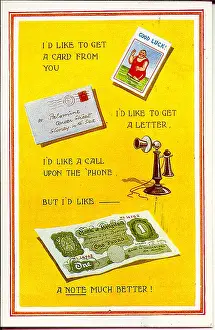Queer: Comic postcard, Postcard, letter, phone and money