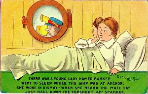 Porthole: Comic postcard, Pretty woman on board ship