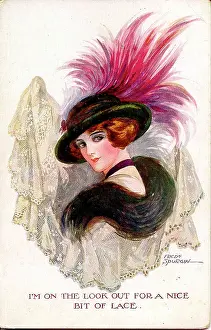Wordplay: Comic postcard, Pretty woman with lace