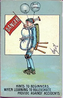 Beginner: Comic postcard, Protection for rollerskating