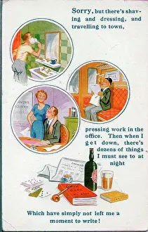Commuting: Comic postcard, reasons for not writing