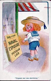Wail: Comic postcard, Sailor boy reads headlines, WW1