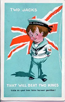The Donald Mcgill Archive Collection: Comic postcard, Sailor with British flag, WW2