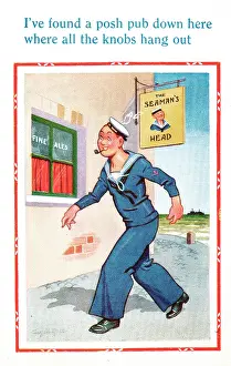 Knobs: Comic postcard, Sailor in the British Royal Navy, WW2