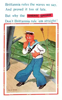 Seasick: Comic postcard, Sailor in the British Royal Navy, WW2