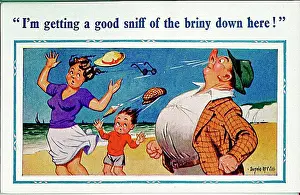 Sniff: Comic postcard, Scene at the seaside on a windy day