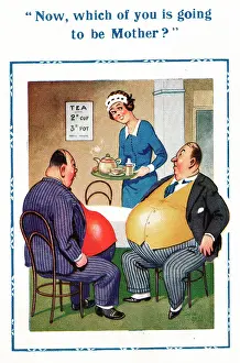 Teashop: Comic postcard, scene in a teashop