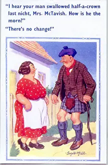 Mctavish: Comic postcard, Scotsman chats with neighbour