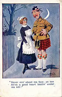 Scotsmen: Comic postcard, Scotsman and maid