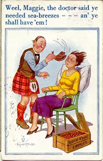 Inexpensive: Comic postcard, Scotsman providing sea breezes