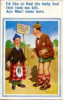 Swap: Comic postcard, Scotsmen wearing wrong kilts