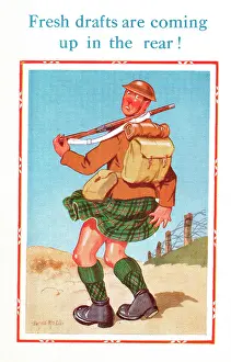 Drafts: Comic postcard, Scottish Soldier in the British Army, WW2
