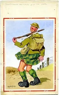Draughts: Comic postcard, Scottish Soldier in the British Army, WW2