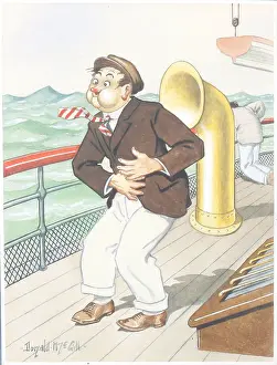 Seasick: Comic postcard, Sea sickness on board ship