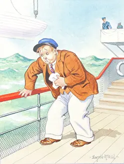 Seasick: Comic postcard, Sea sickness on board ship