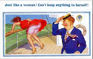 Seasick: Comic postcard, Sea sickness on board ship