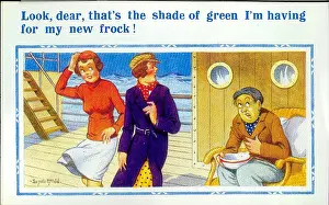 Seasick: Comic postcard, Sea sickness on board ship
