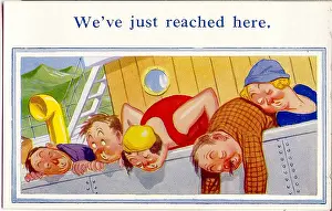 Seasick: Comic postcard, Sea sickness on a boat