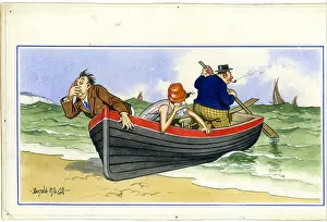 Seasick: Comic postcard, Sea sickness in a rowing boat