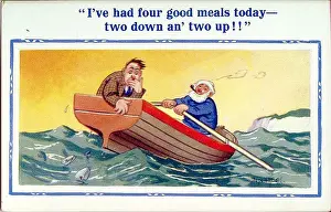 Seasick: Comic postcard, Sea sickness in a rowing boat