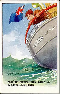 Seasick: Comic postcard, Sea sickness on a ship