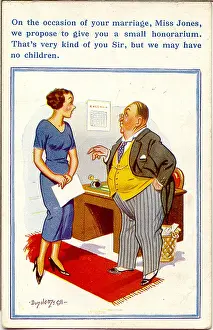 Misunderstanding: Comic postcard, Secretary misunderstands boss