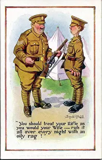 Oily: Comic postcard, Sergeant and soldier in army camp, WW1