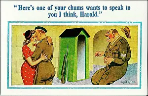 Chums: Comic postcard, Sergeant, soldier and pretty woman, WW2