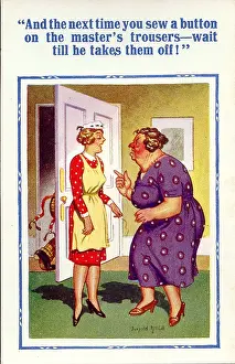Disappearing: Comic postcard, Servant and angry mistress