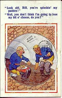 Unhygienic: Comic postcard, Sewage workers break for lunch