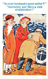 Seasick: Comic postcard, Ship in rough seas, SS Sikovit