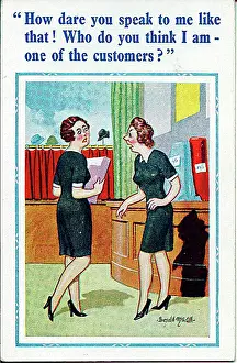 Unfriendly: Comic postcard, Two shop assistants