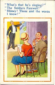 Entendre: Comic postcard, Singer on stage