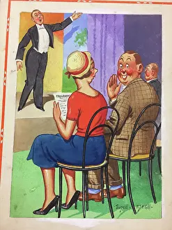 Entendre: Comic postcard, Singer on stage