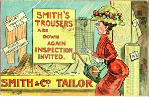 Prudish: Comic postcard, Smith's Trousers Are Down Again