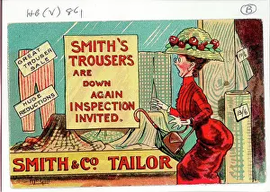 Prudish: Comic postcard, Smith's Trousers Are Down Again