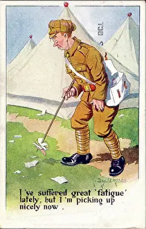 Tidying: Comic postcard, Soldier in army camp, WW1