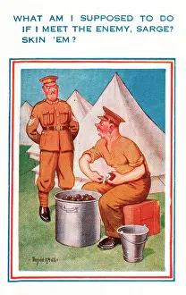 Skinning: Comic postcard, Soldier in the British Army, WW2