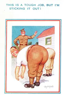 Exertion: Comic postcard, Soldiers in the British Army, WW2