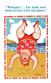 Somersault: Comic postcard, Somersault on the beach