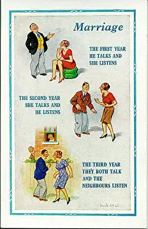 Nosy: Comic postcard, Three stages of marriage