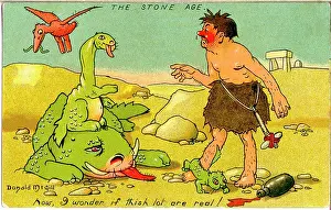 Hallucination: Comic postcard, Stone Age man with animals