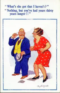 Frump: Comic postcard, Straying husband and jealous wife