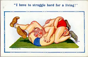 Entangled: Comic postcard, Struggling hard to earn a living