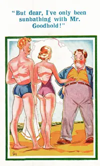 Infidelity: Comic postcard, Sunbathing marks on the beach!