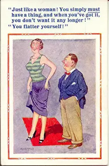 Comic postcard, Tall woman and short man