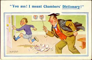 Misunderstanding: Comic postcard, Teacher annoyed with schoolboy