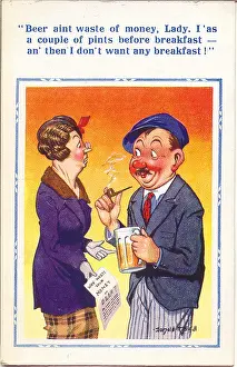 Unattractive: Comic postcard, Temperance campaigner in pub