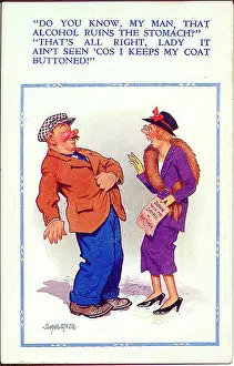Unattractive: Comic postcard, Temperance campaigner and tipsy man